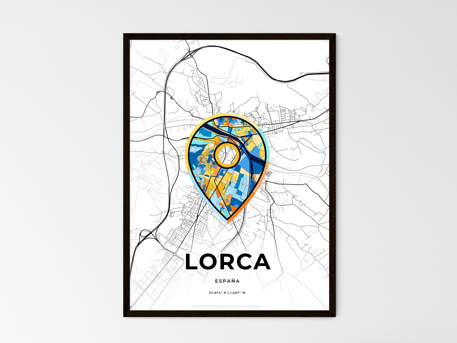 Lorca Spain wedding art map with pointer icon
