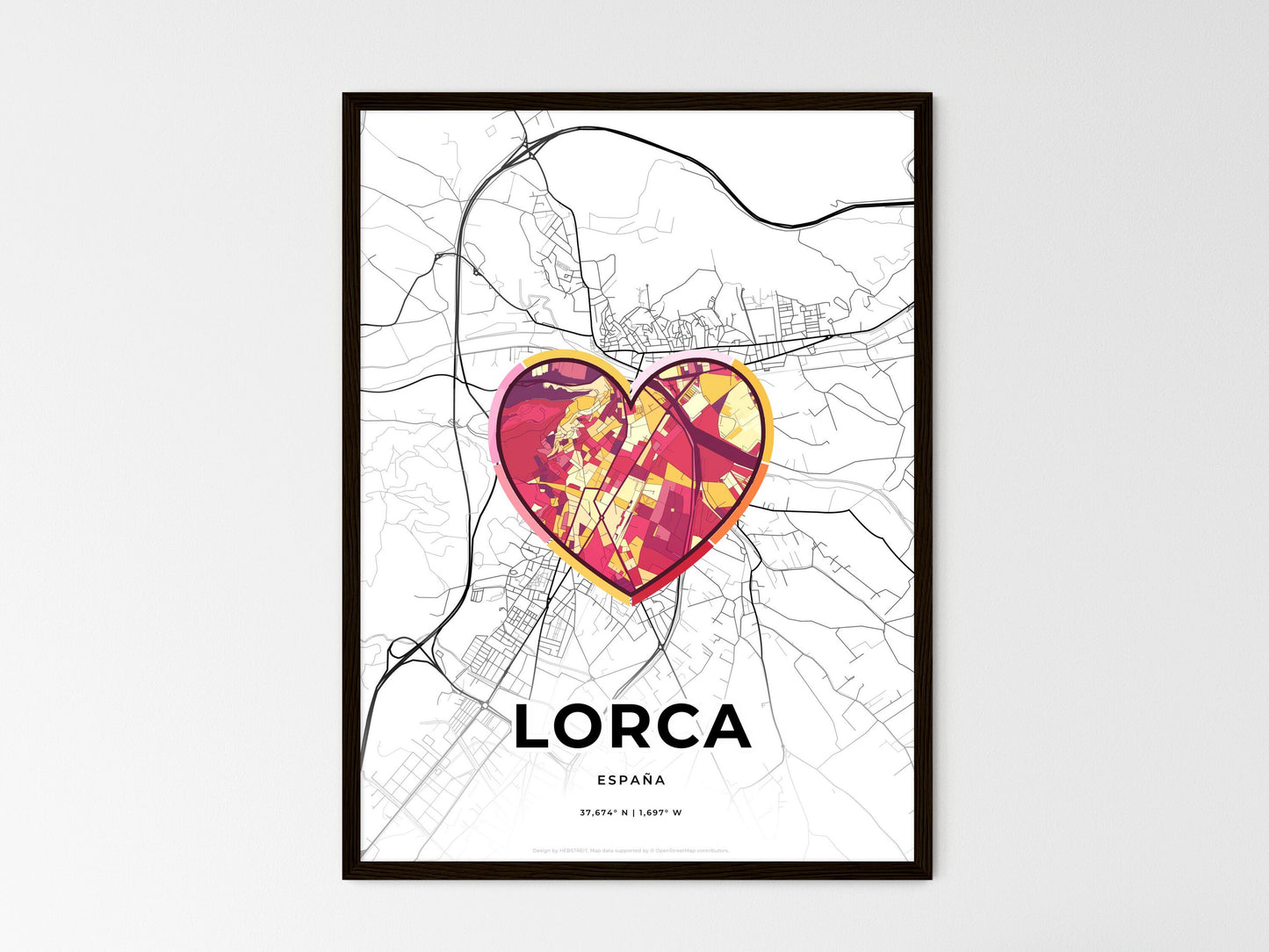 Lorca Spain wedding art map with heart icon
