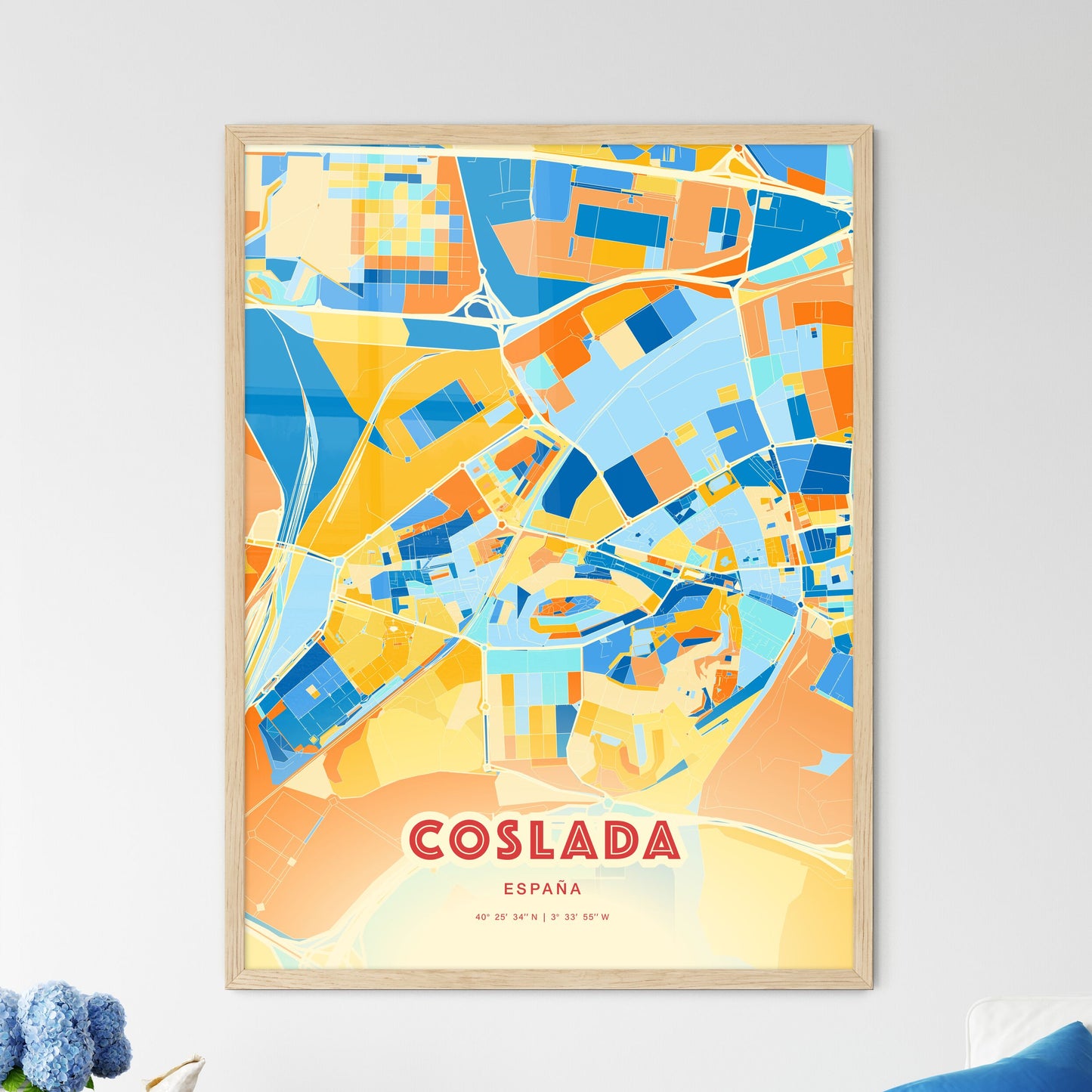 Colorful COSLADA SPAIN Fine Art Map Blue Orange