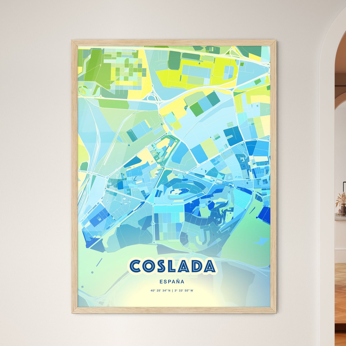 Colorful COSLADA SPAIN Fine Art Map Cool Blue