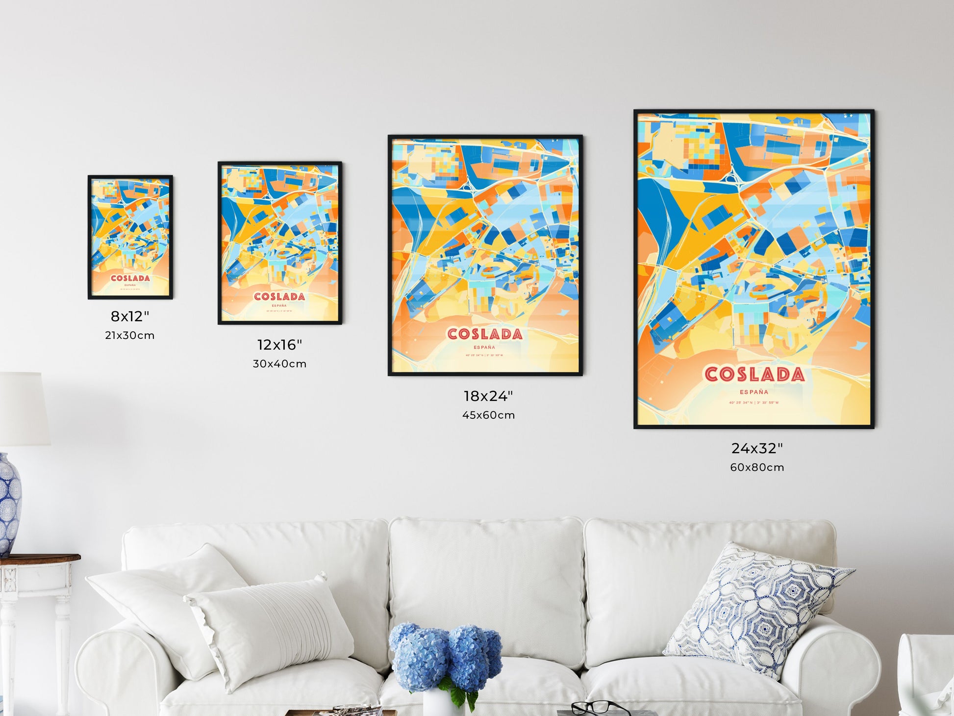 Colorful COSLADA SPAIN Fine Art Map Blue Orange