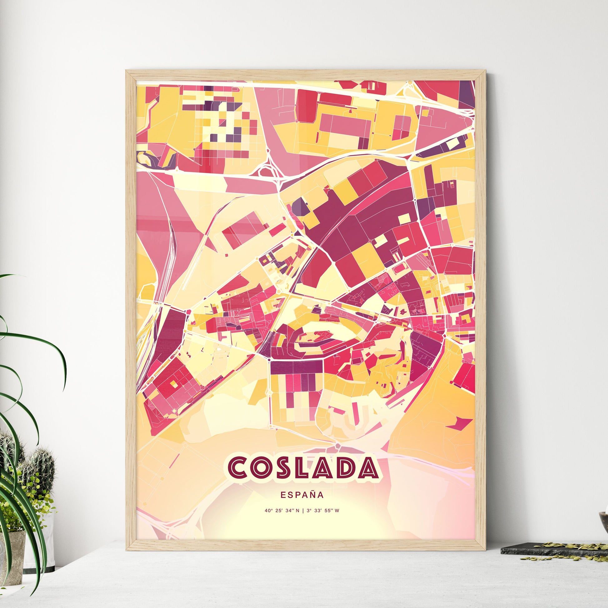 Colorful COSLADA SPAIN Fine Art Map Hot Red