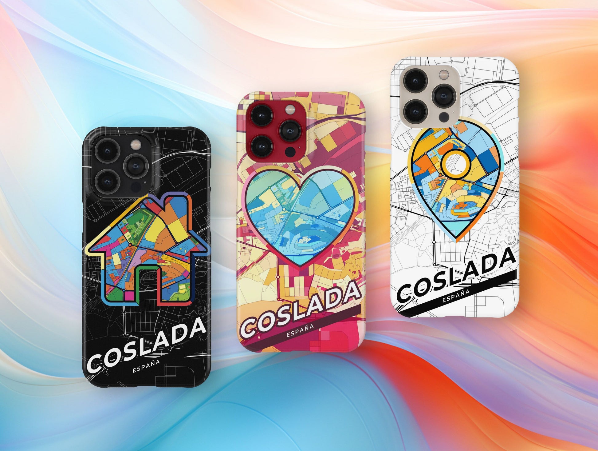 Coslada Spain slim phone case with colorful icon. Birthday, wedding or housewarming gift. Couple match cases.