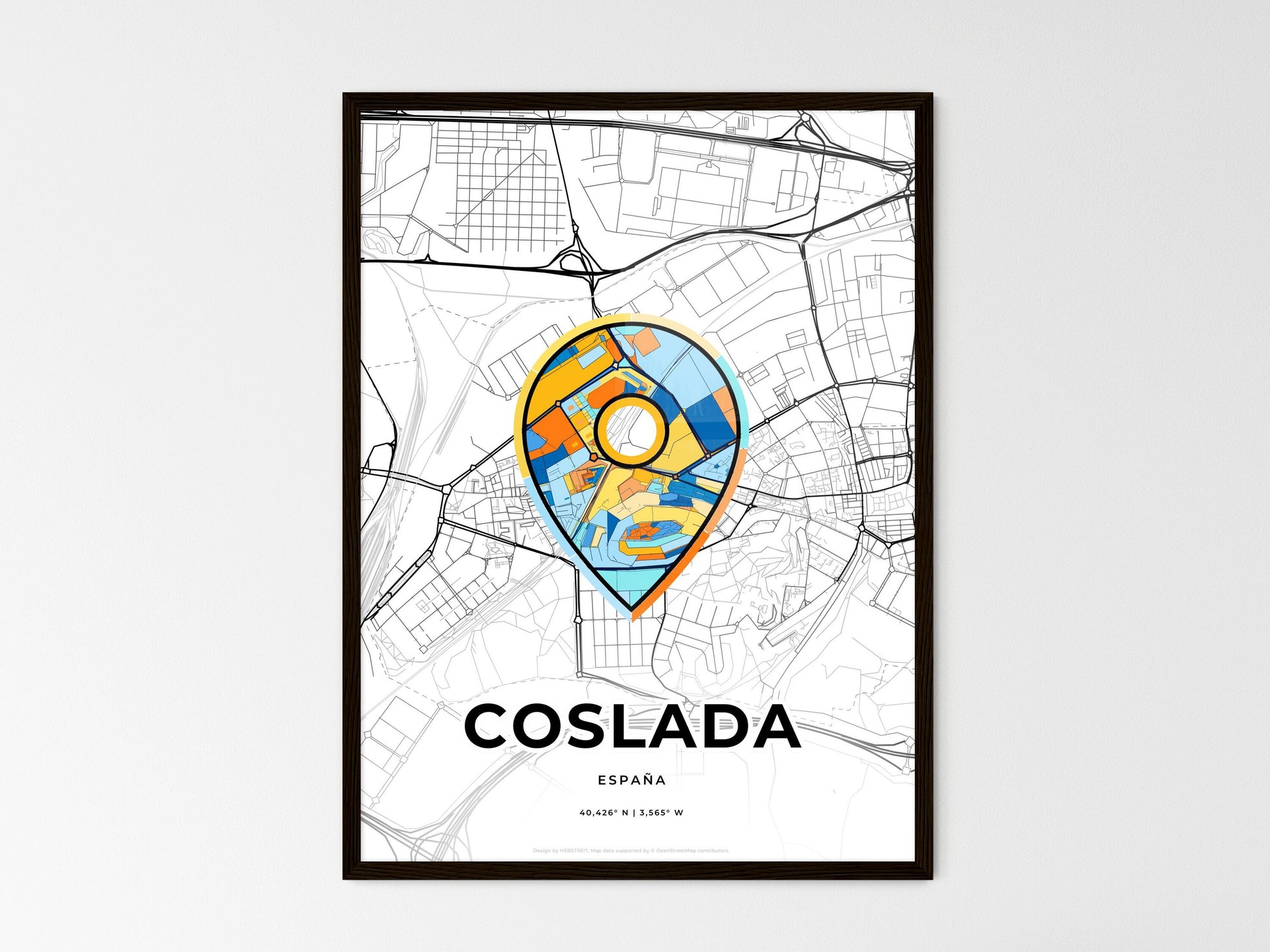 Coslada Spain wedding art map with pointer icon