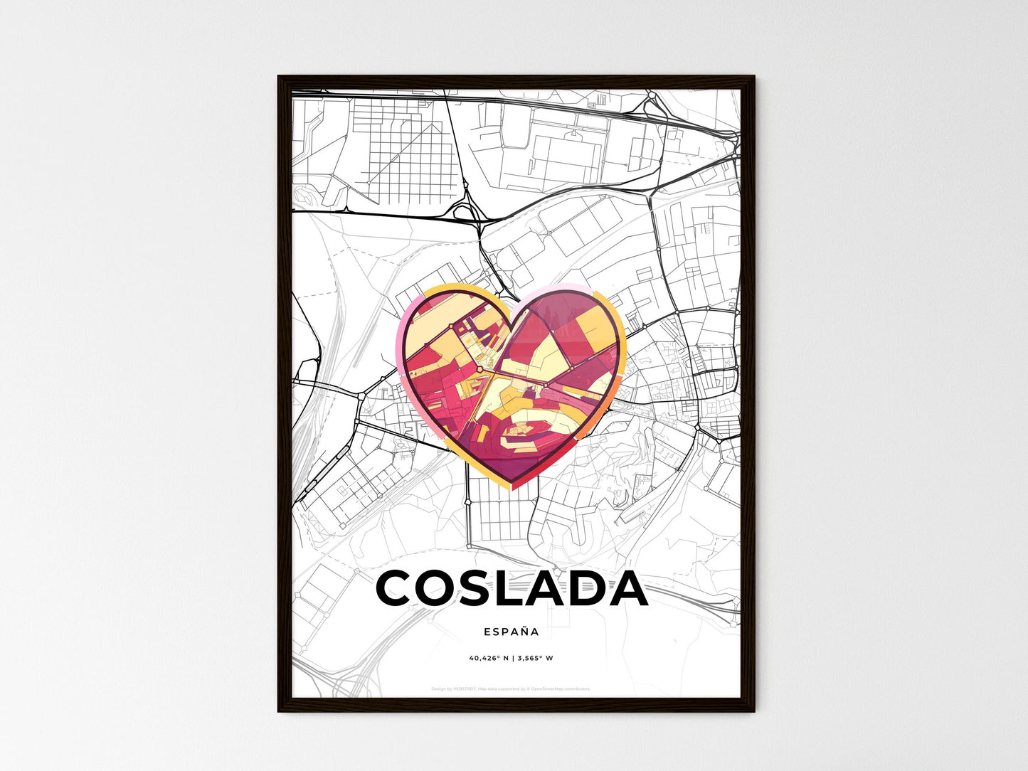 Coslada Spain wedding art map with heart icon