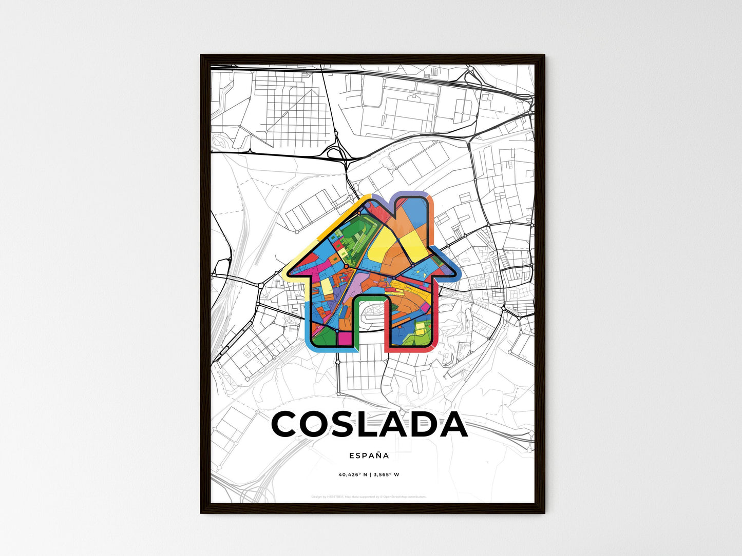 Coslada Spain wedding art map with home icon