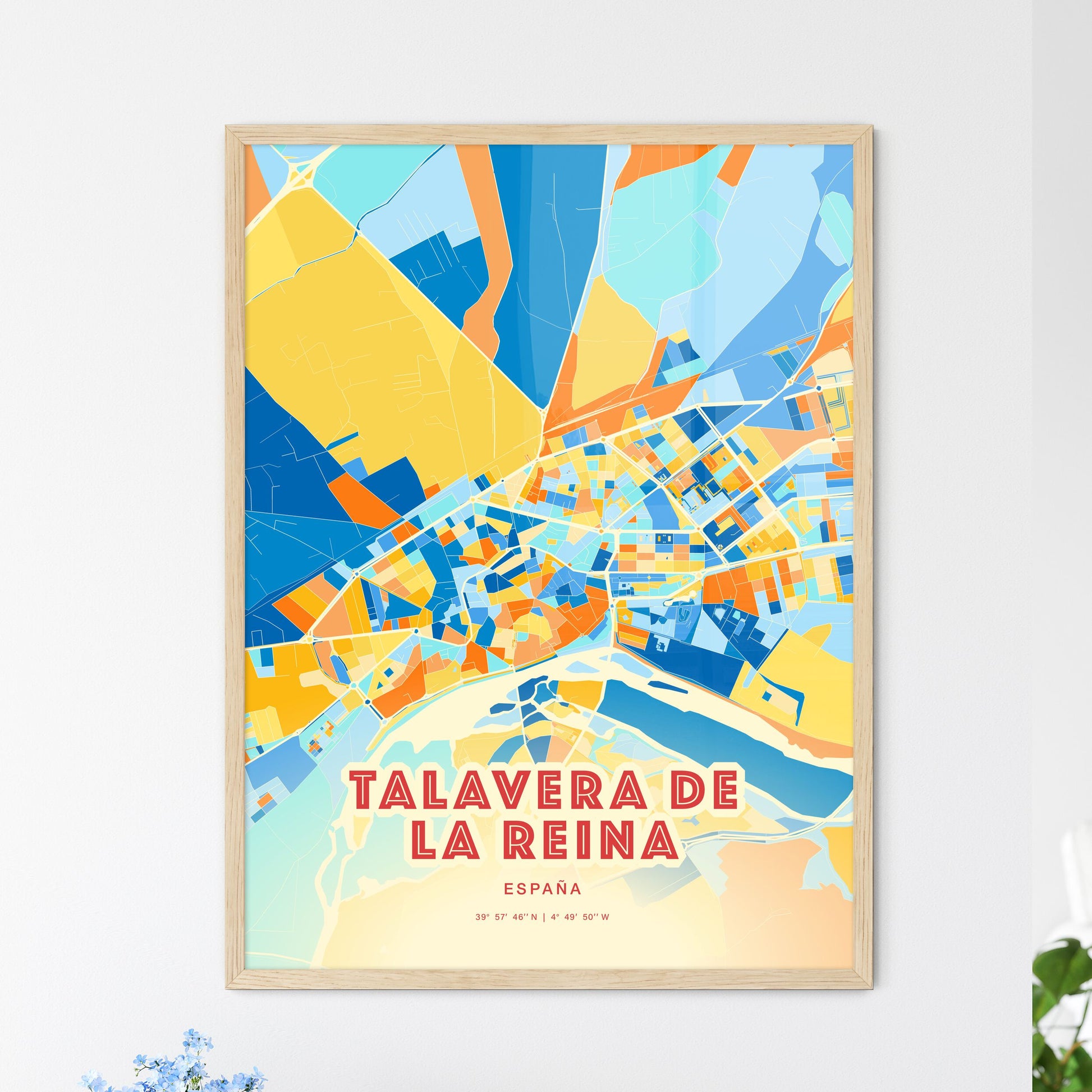 Colorful TALAVERA DE LA REINA SPAIN Fine Art Map Blue Orange