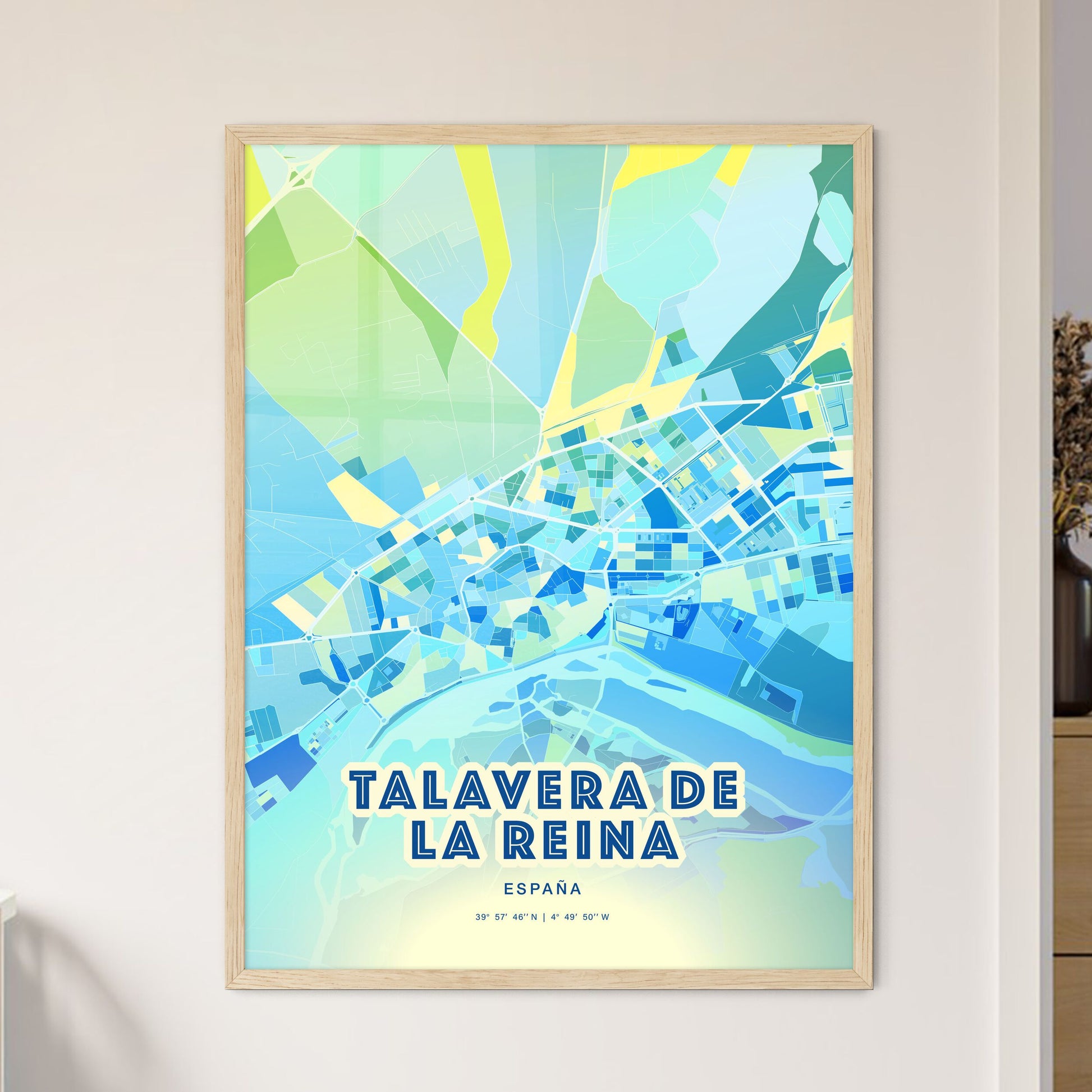 Colorful TALAVERA DE LA REINA SPAIN Fine Art Map Cool Blue