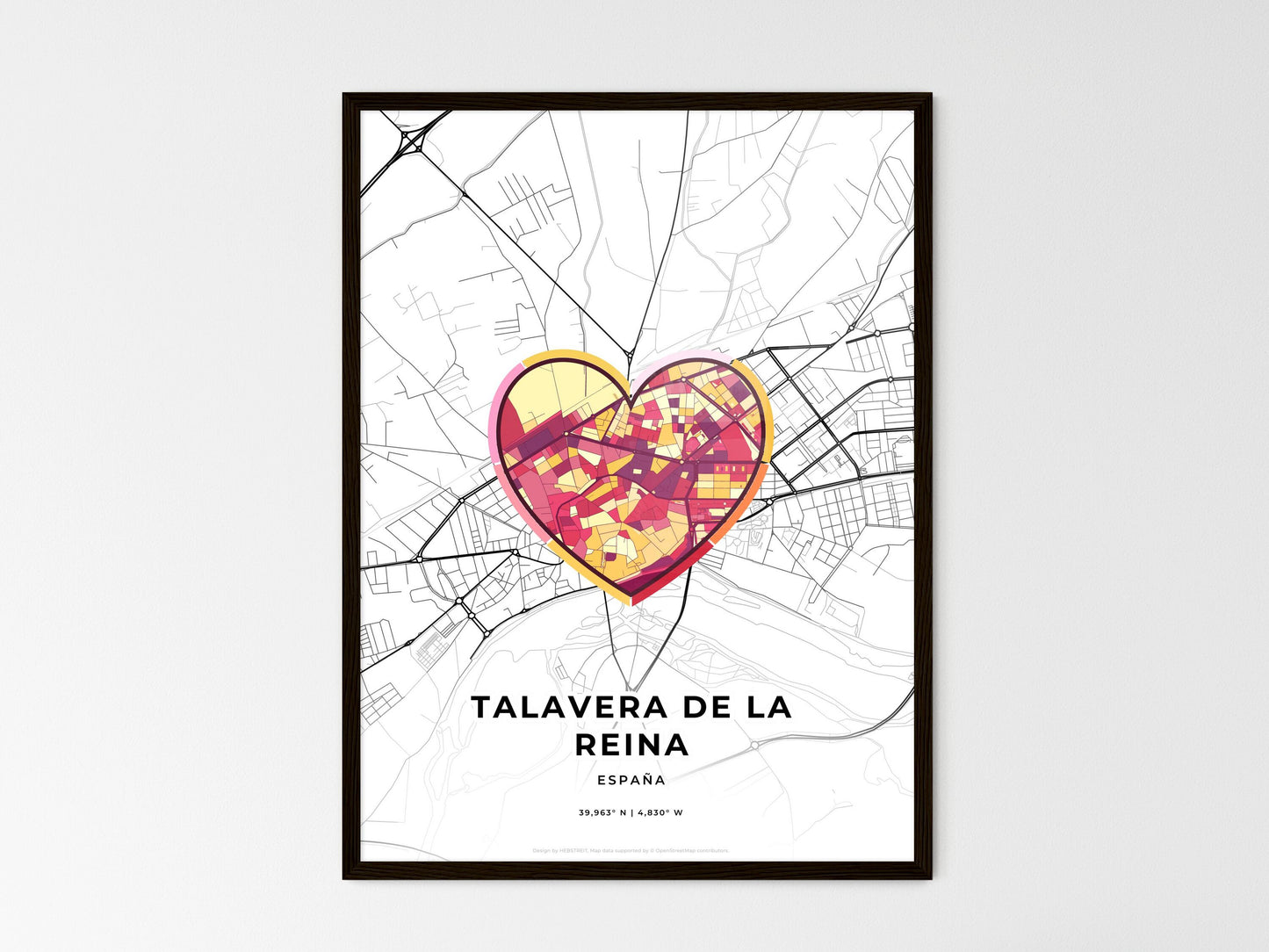 Talavera De La Reina Spain wedding art map with heart icon