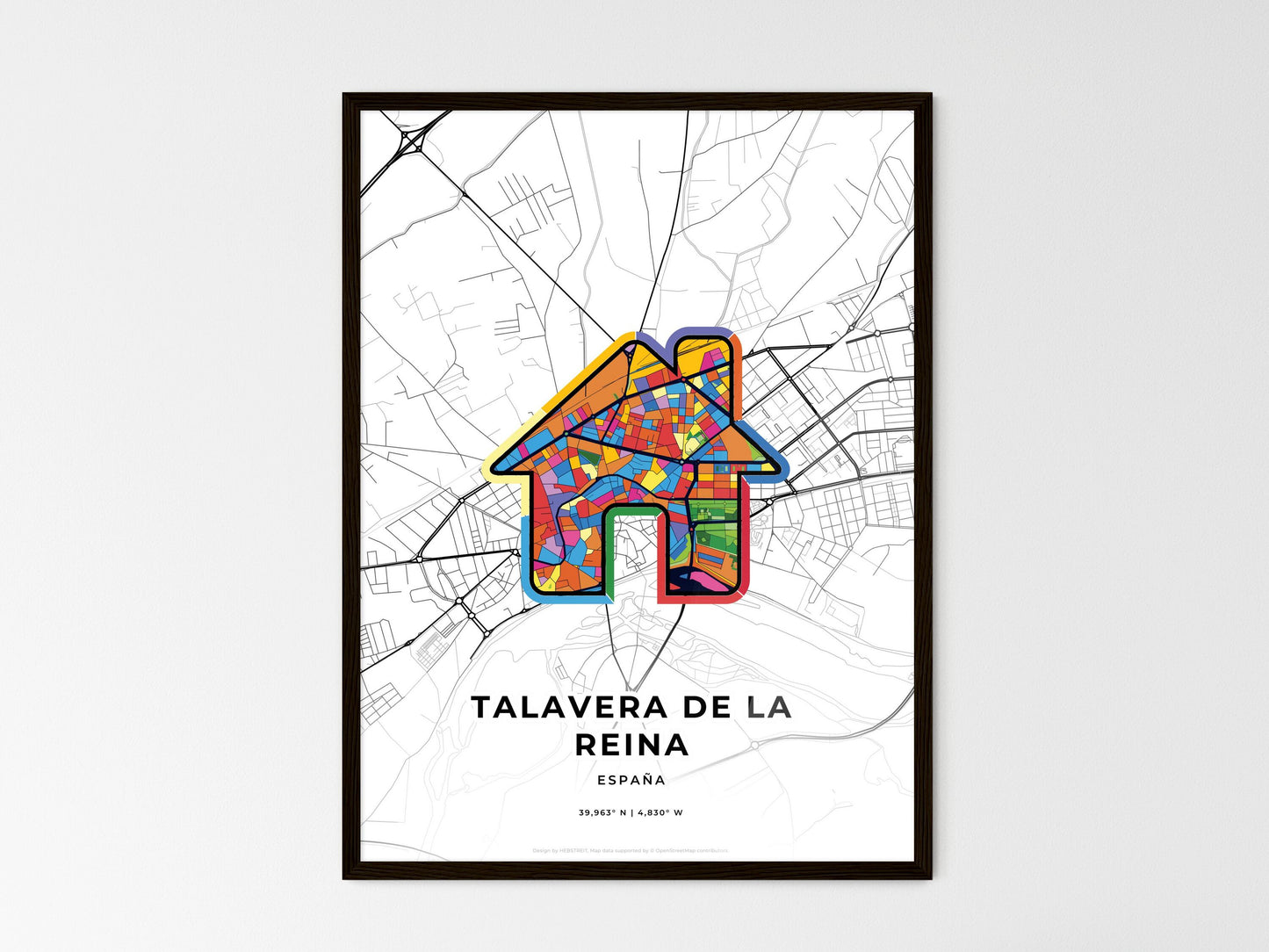 Talavera De La Reina Spain wedding art map with home icon