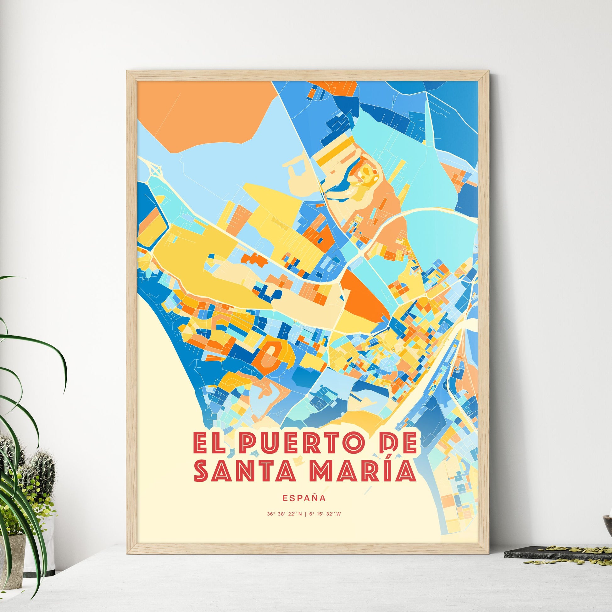 Colorful EL PUERTO DE SANTA MARÍA SPAIN Fine Art Map Blue Orange