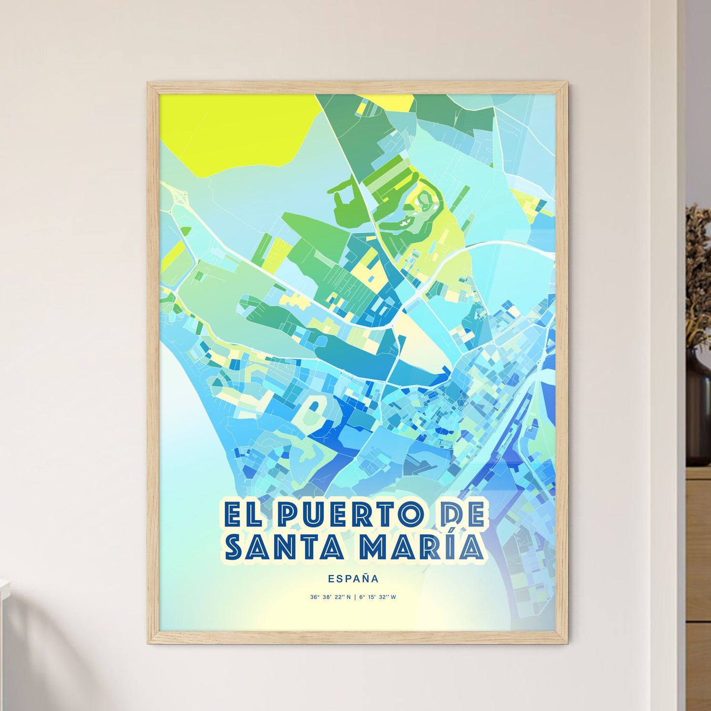 Colorful EL PUERTO DE SANTA MARÍA SPAIN Fine Art Map Cool Blue