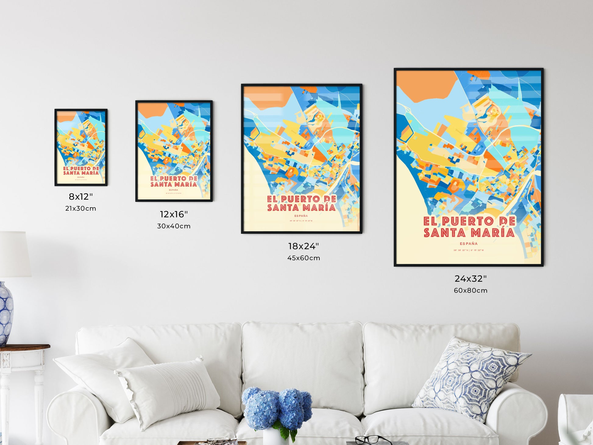 Colorful EL PUERTO DE SANTA MARÍA SPAIN Fine Art Map Blue Orange