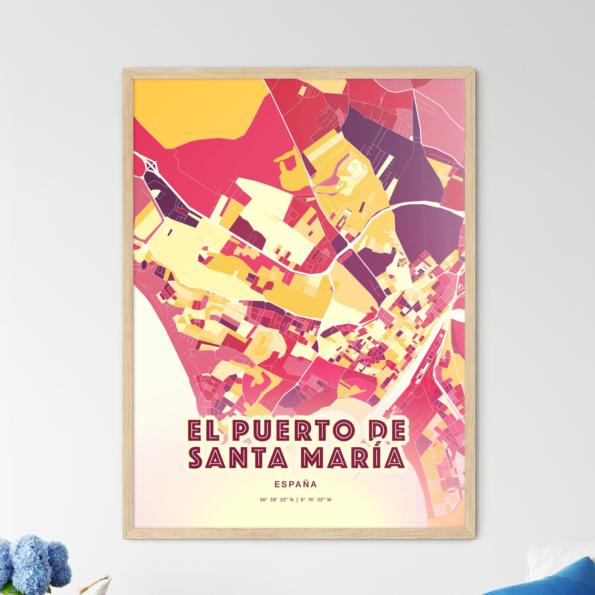 Colorful EL PUERTO DE SANTA MARÍA SPAIN Fine Art Map Hot Red