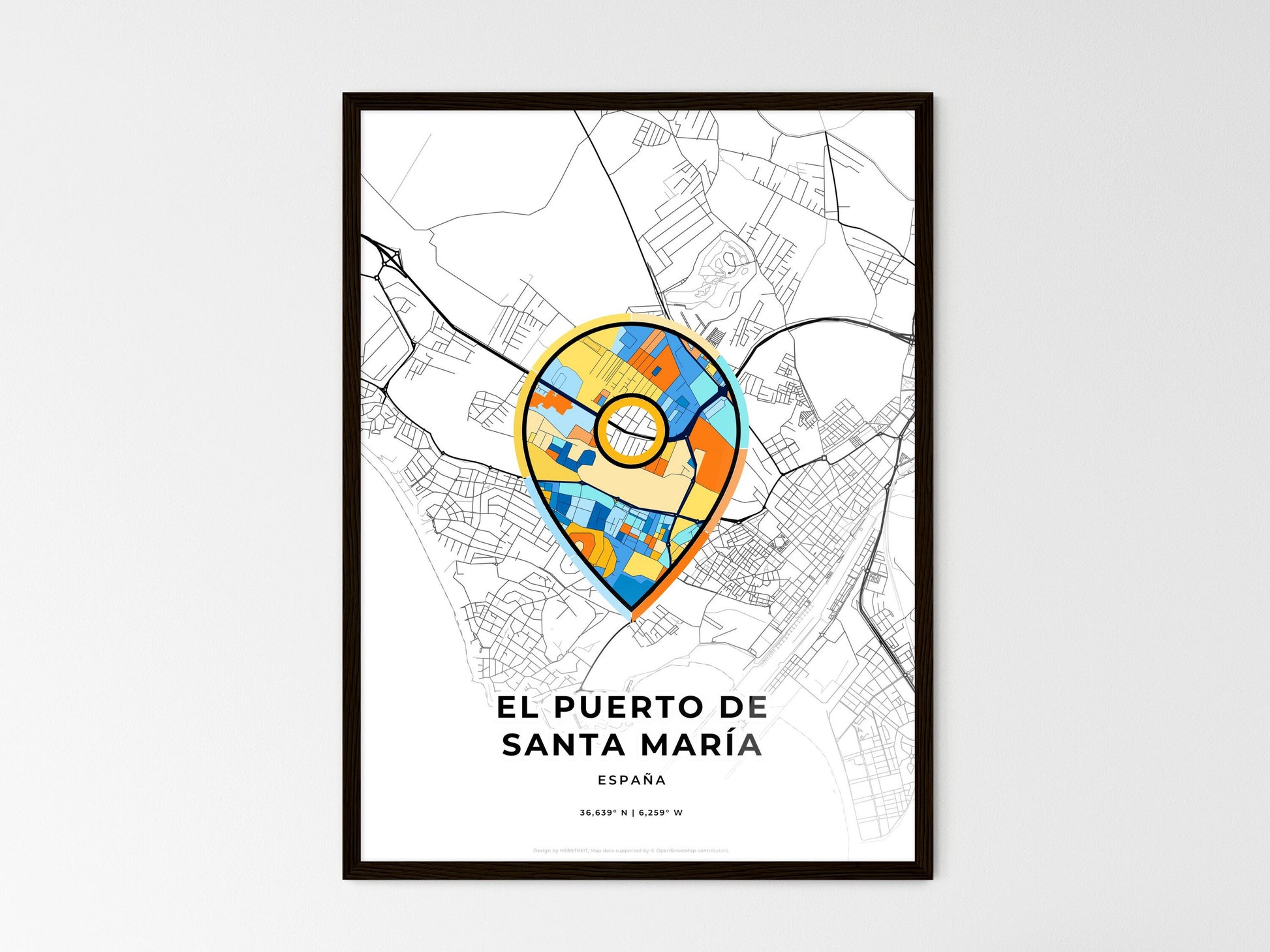 El Puerto De Santa María Spain wedding art map with pointer icon