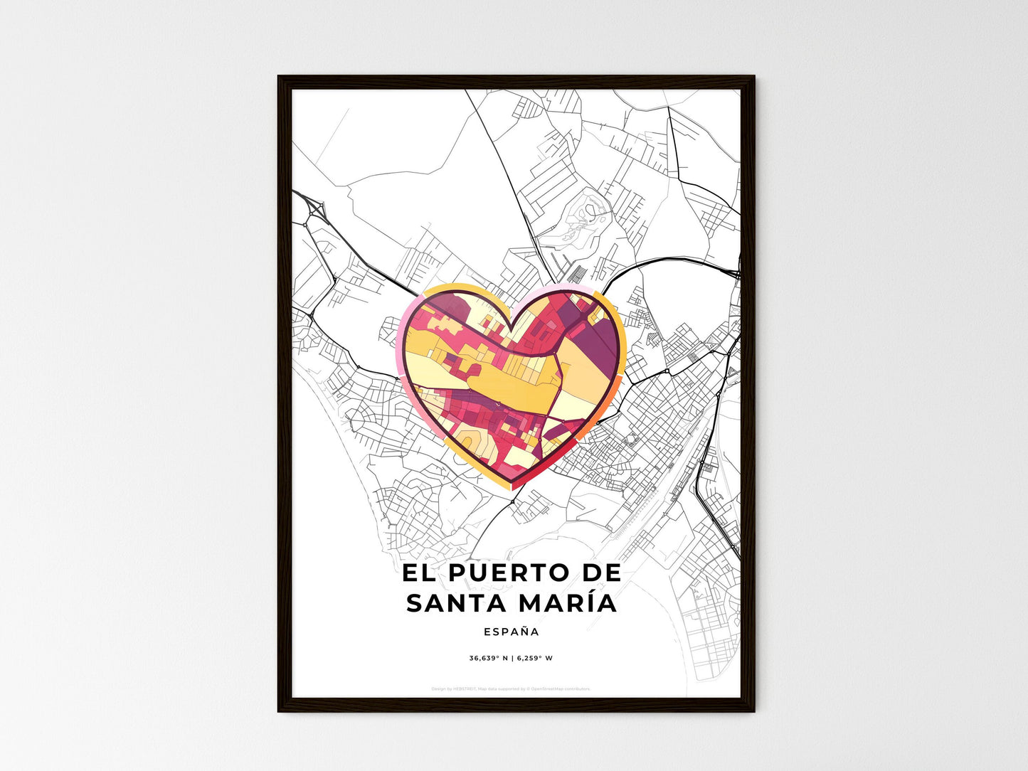El Puerto De Santa María Spain wedding art map with heart icon