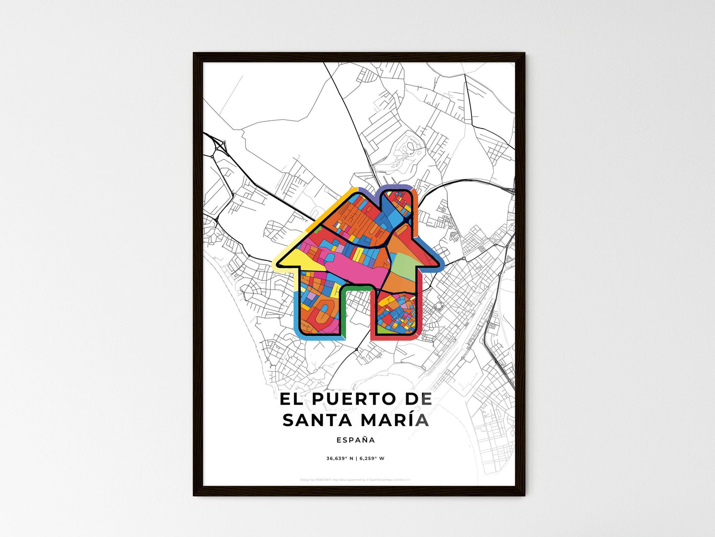 El Puerto De Santa María Spain wedding art map with home icon