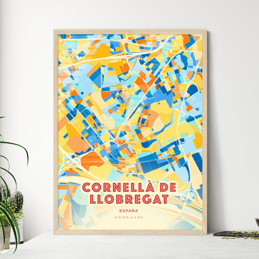 Colorful CORNELLÀ DE LLOBREGAT SPAIN Fine Art Map Blue Orange
