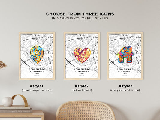 Cornellà De Llobregat Spain maps with colorful icons