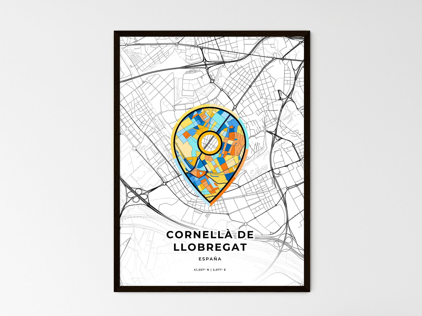 Cornellà De Llobregat Spain wedding art map with pointer icon