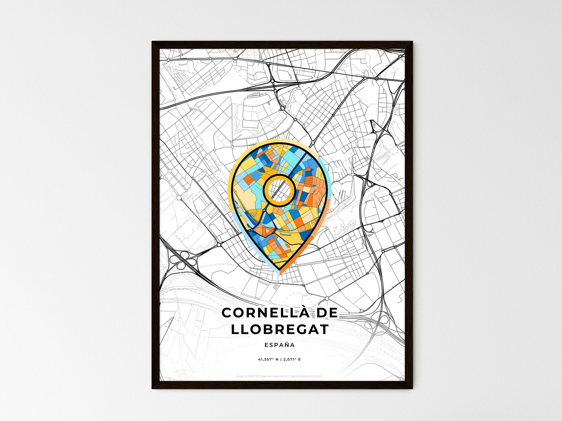 Cornellà De Llobregat Spain wedding art map with pointer icon