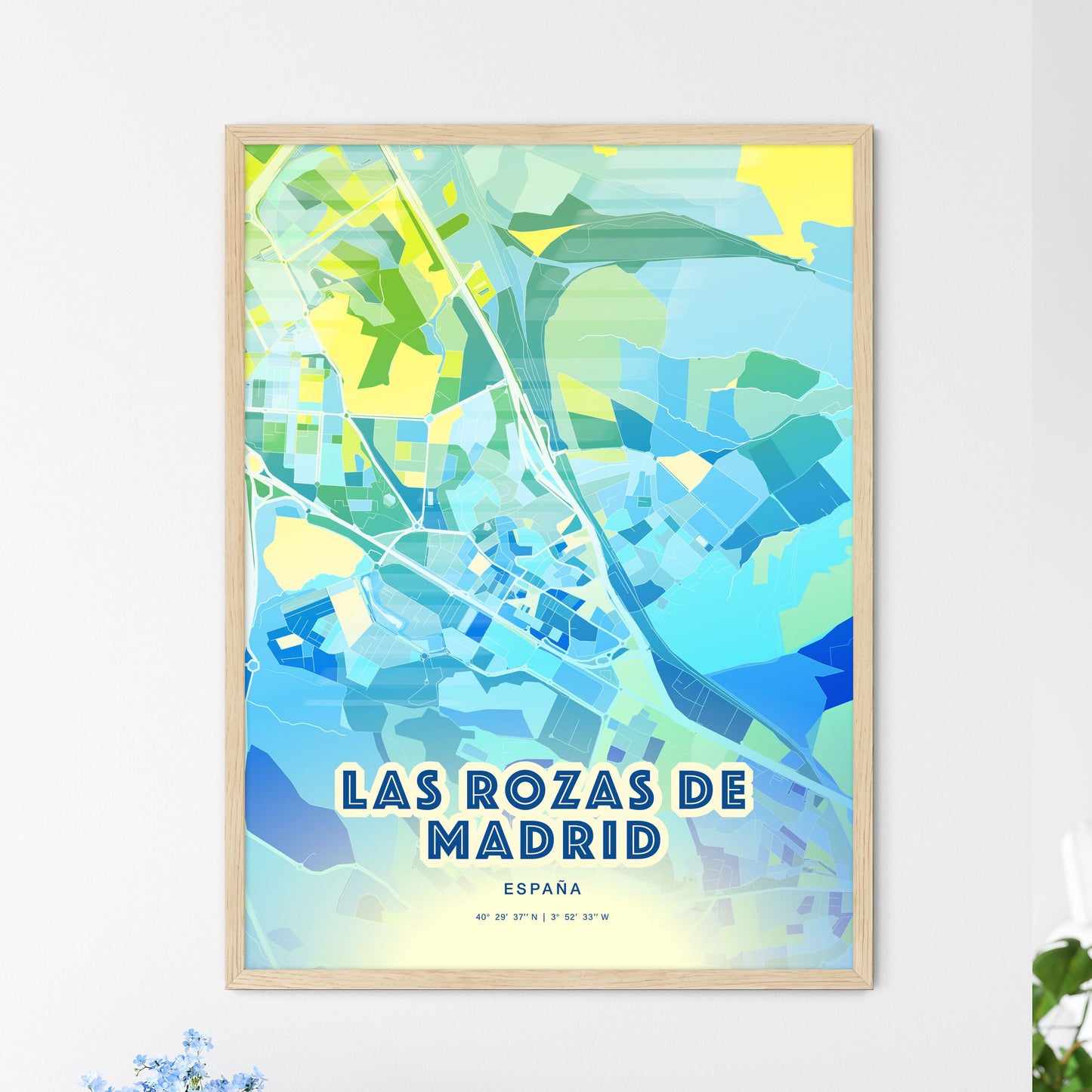 Colorful LAS ROZAS DE MADRID SPAIN Fine Art Map Cool Blue