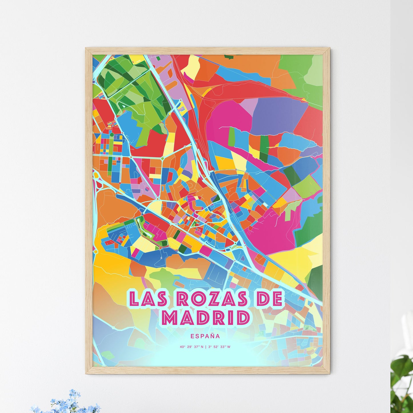 Colorful LAS ROZAS DE MADRID SPAIN Fine Art Map Crazy Colors