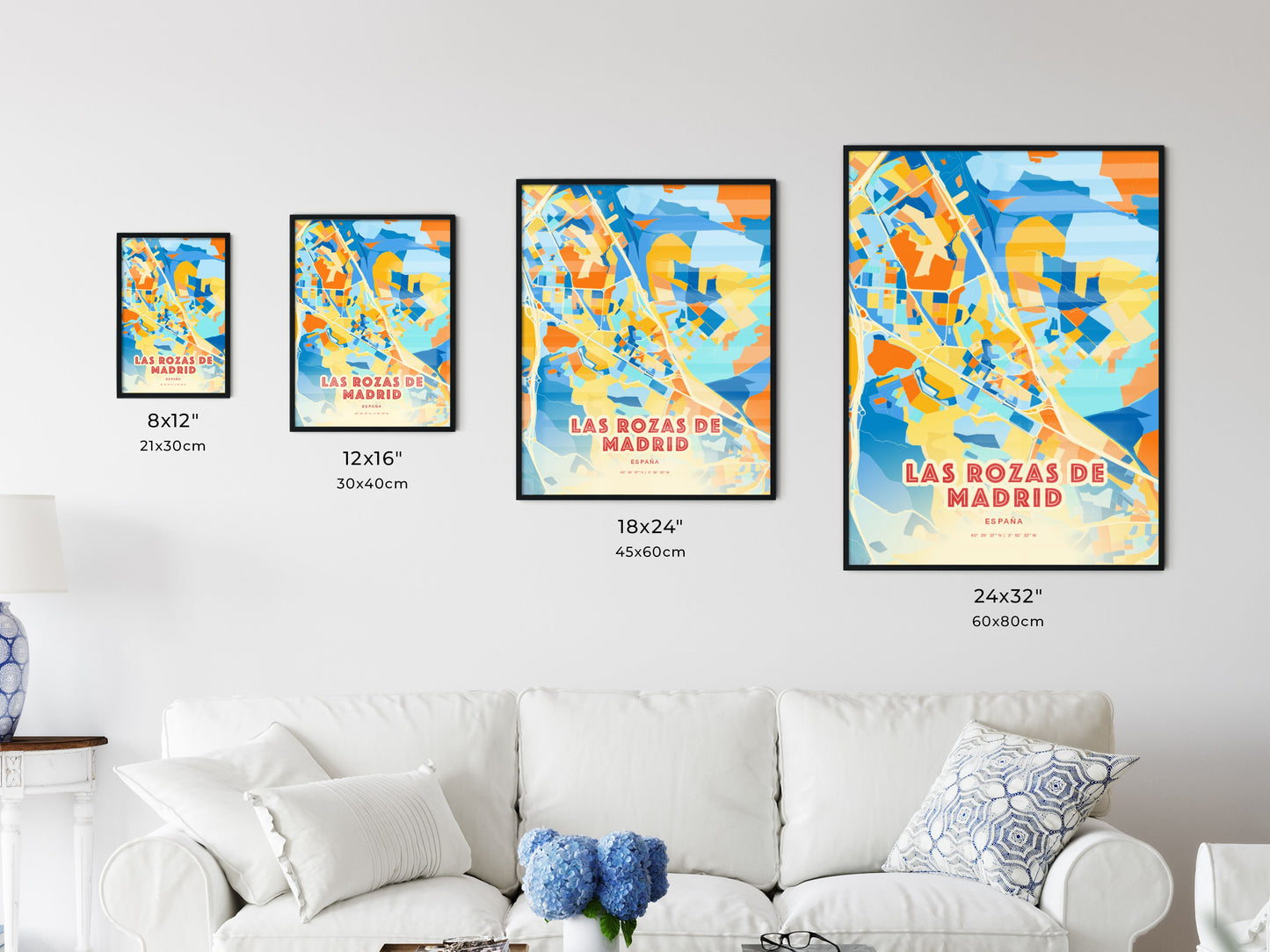 Colorful LAS ROZAS DE MADRID SPAIN Fine Art Map Blue Orange