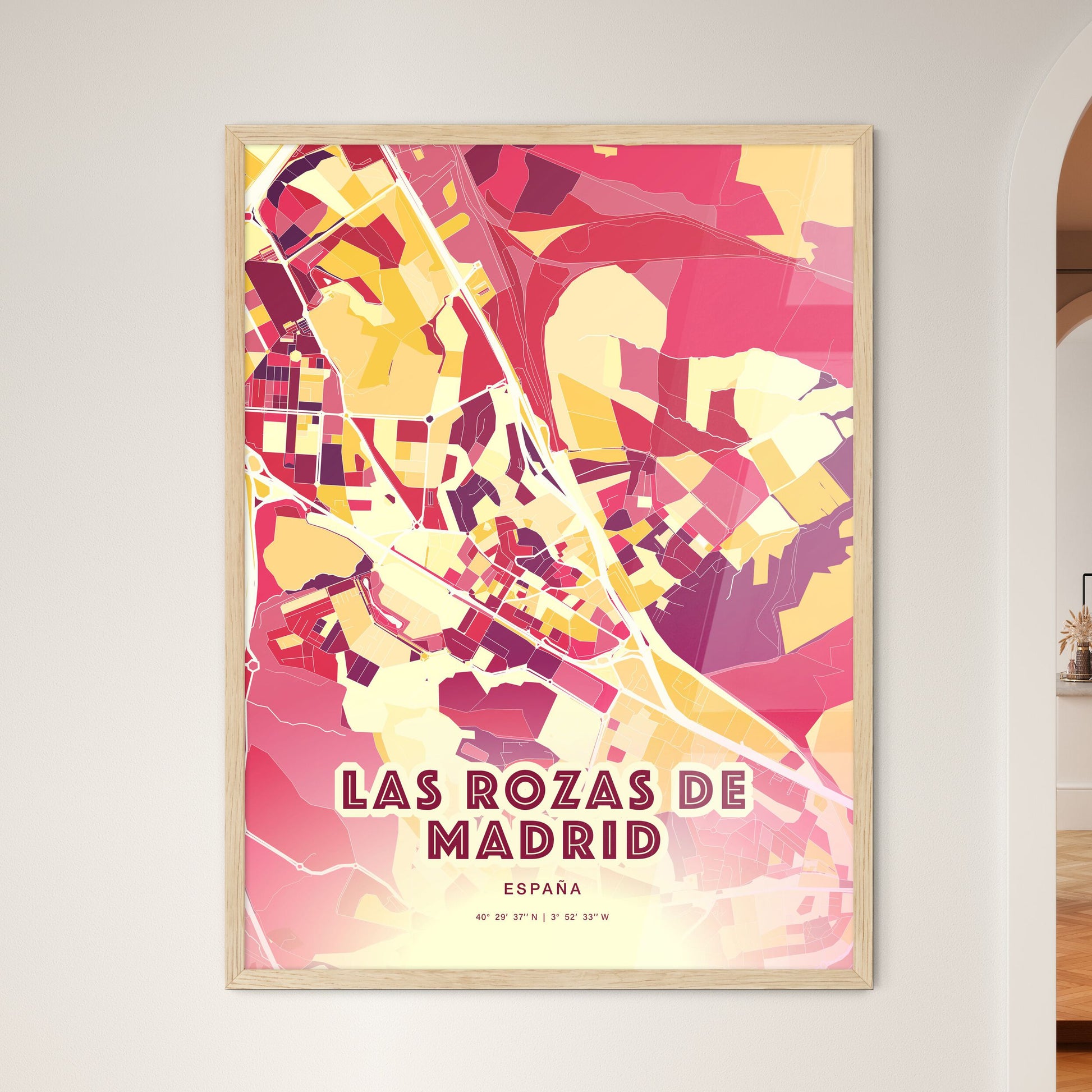 Colorful LAS ROZAS DE MADRID SPAIN Fine Art Map Hot Red