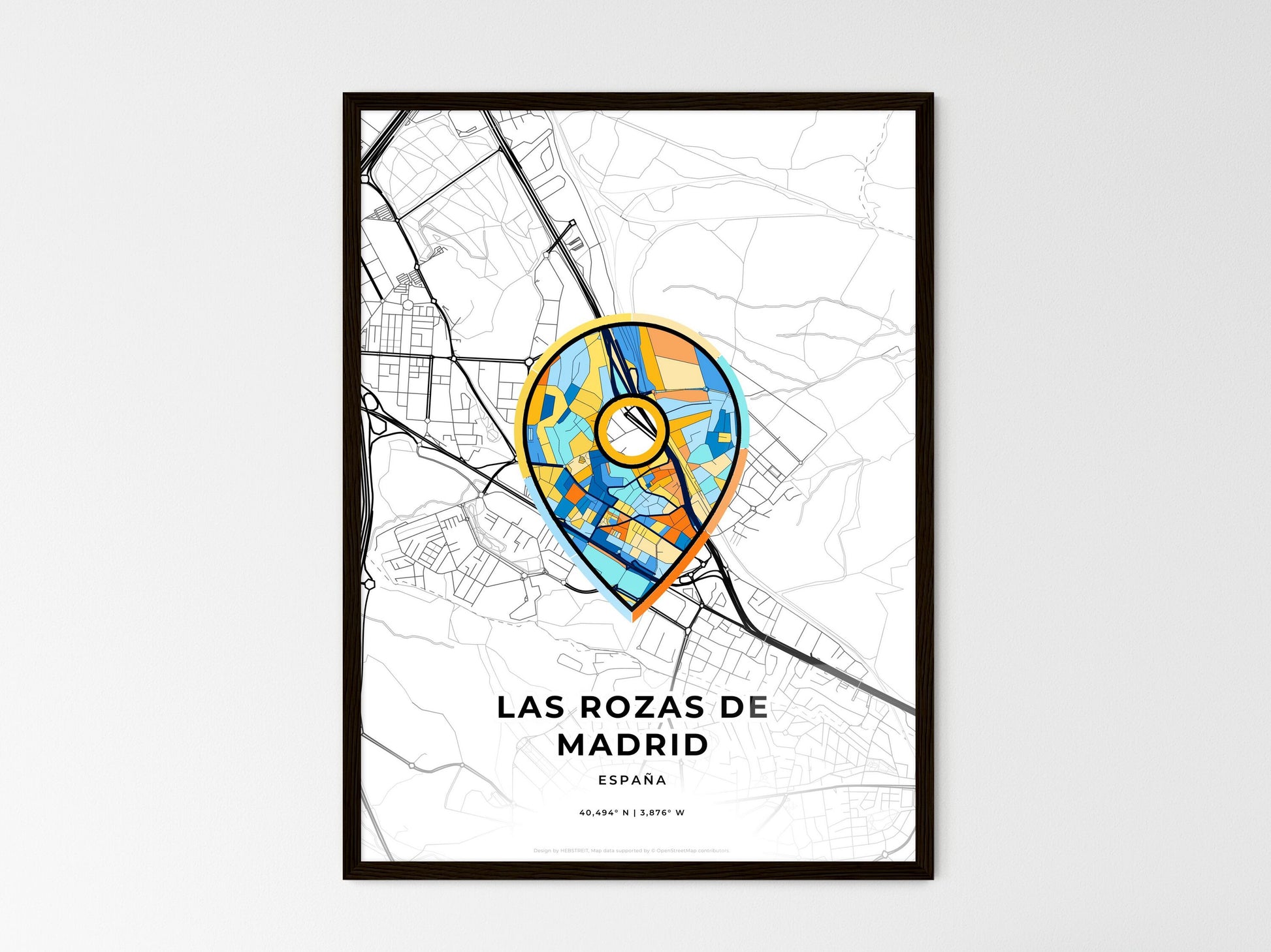 Las Rozas De Madrid Spain wedding art map with pointer icon