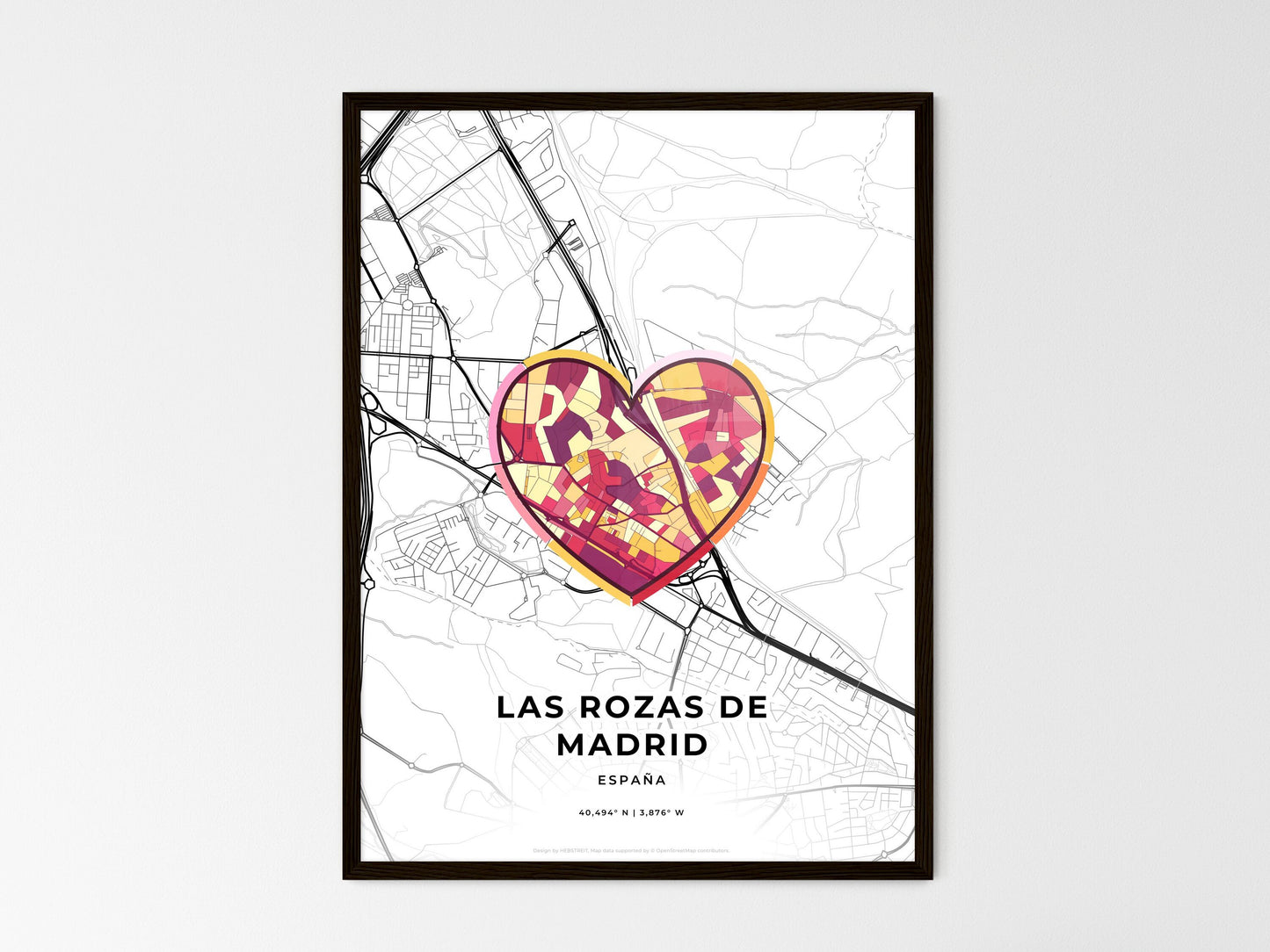 Las Rozas De Madrid Spain wedding art map with heart icon