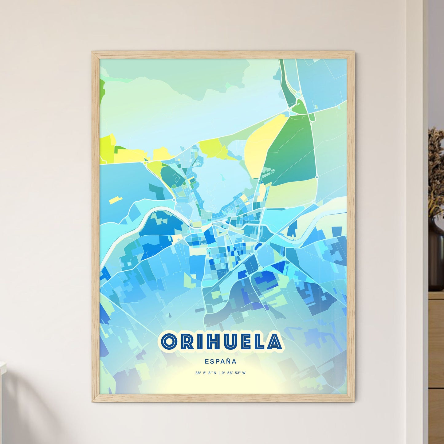 Colorful ORIHUELA SPAIN Fine Art Map Cool Blue