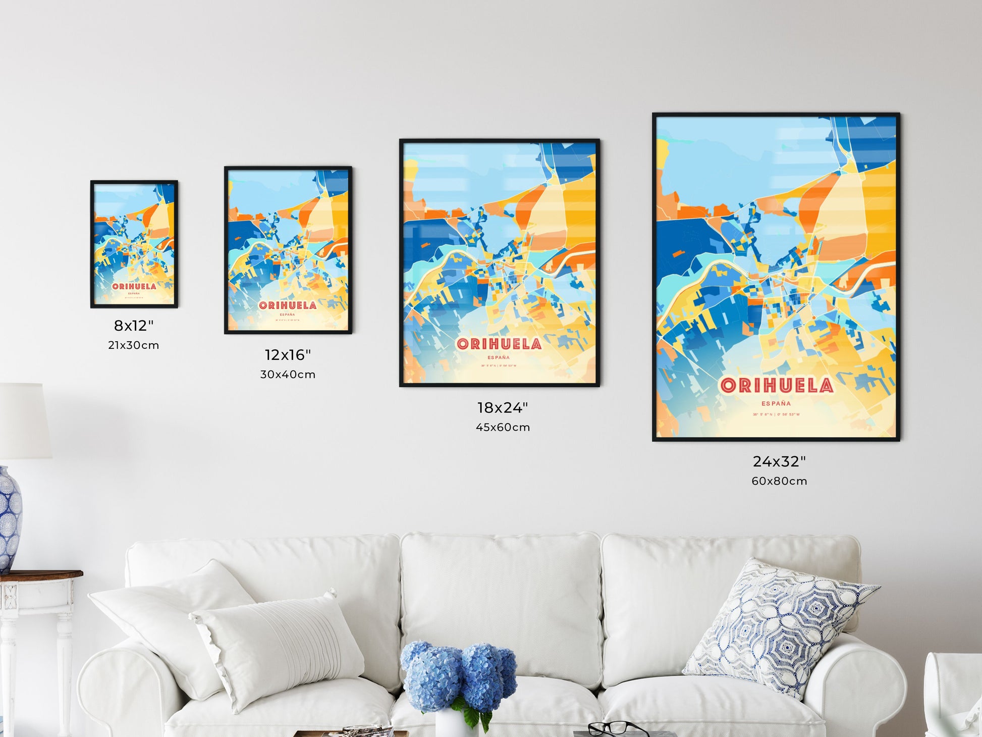 Colorful ORIHUELA SPAIN Fine Art Map Blue Orange