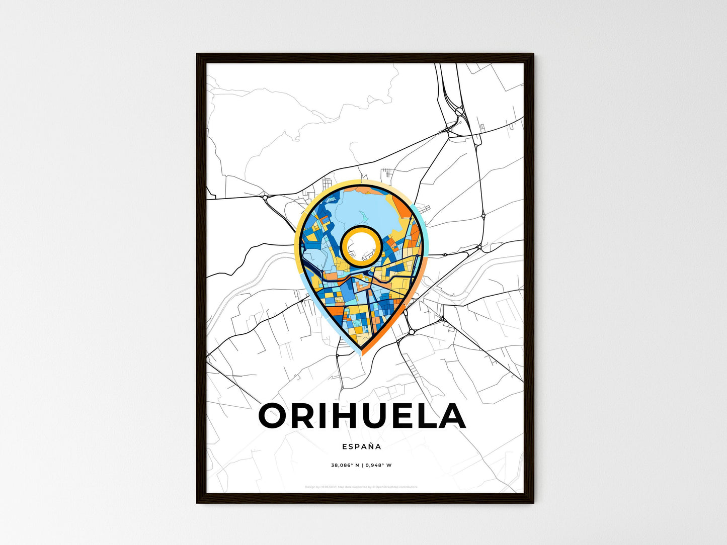 Orihuela Spain wedding art map with pointer icon