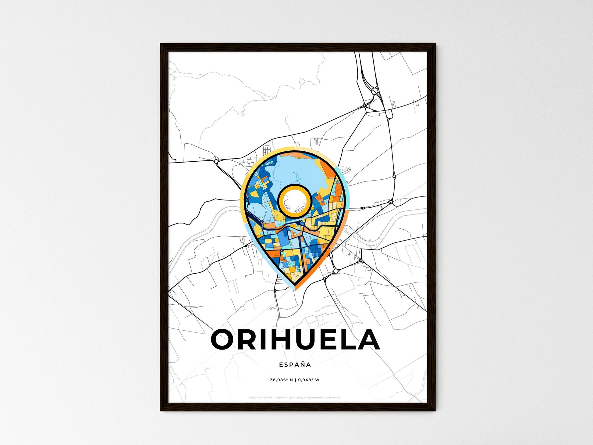 Orihuela Spain wedding art map with pointer icon
