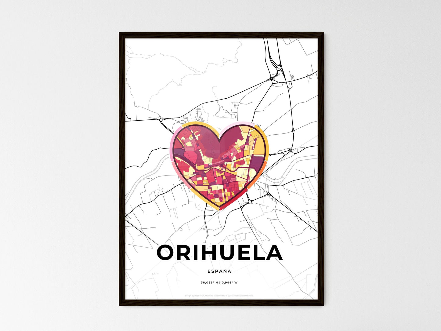 Orihuela Spain wedding art map with heart icon