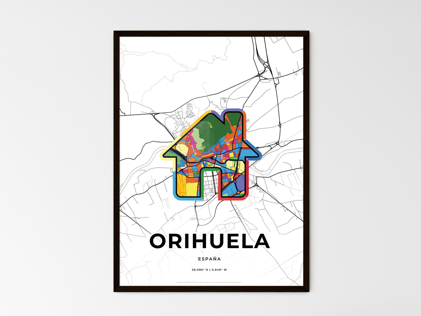 Orihuela Spain wedding art map with home icon