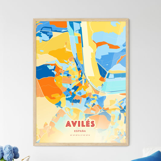 Colorful AVILÉS SPAIN Fine Art Map Blue Orange