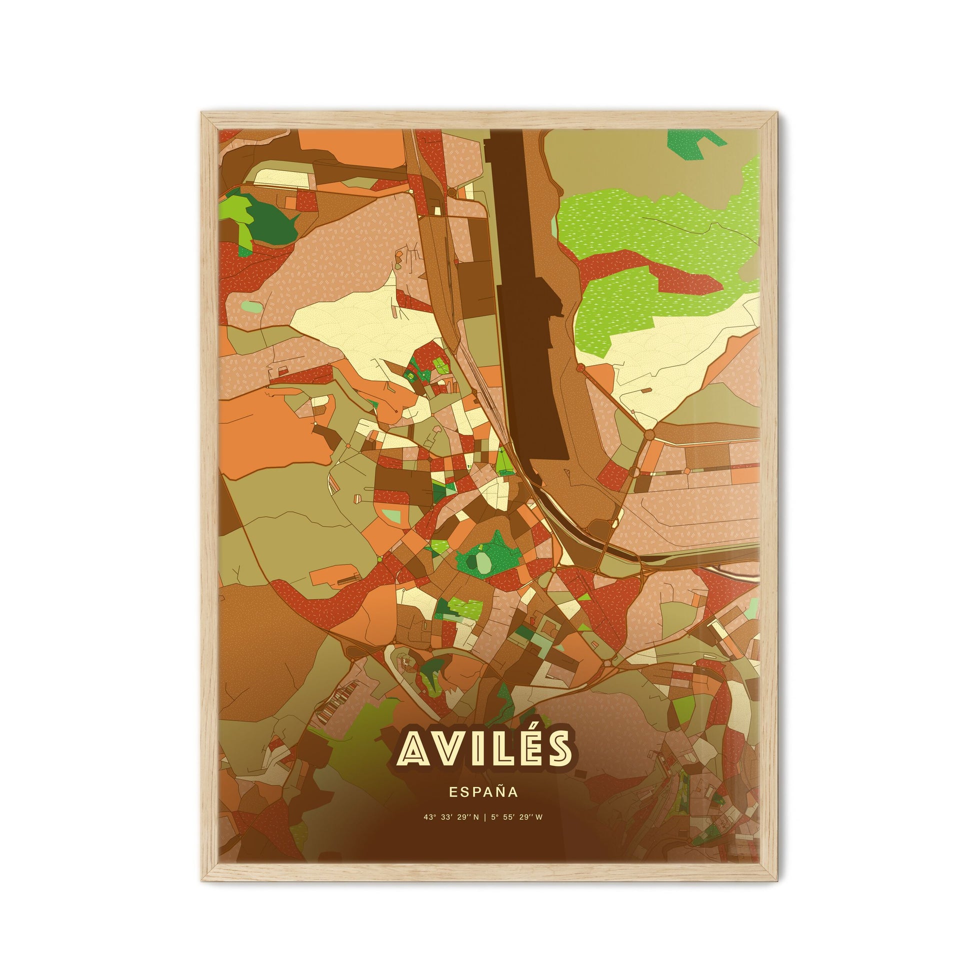 Colorful AVILÉS SPAIN Fine Art Map Farmhouse