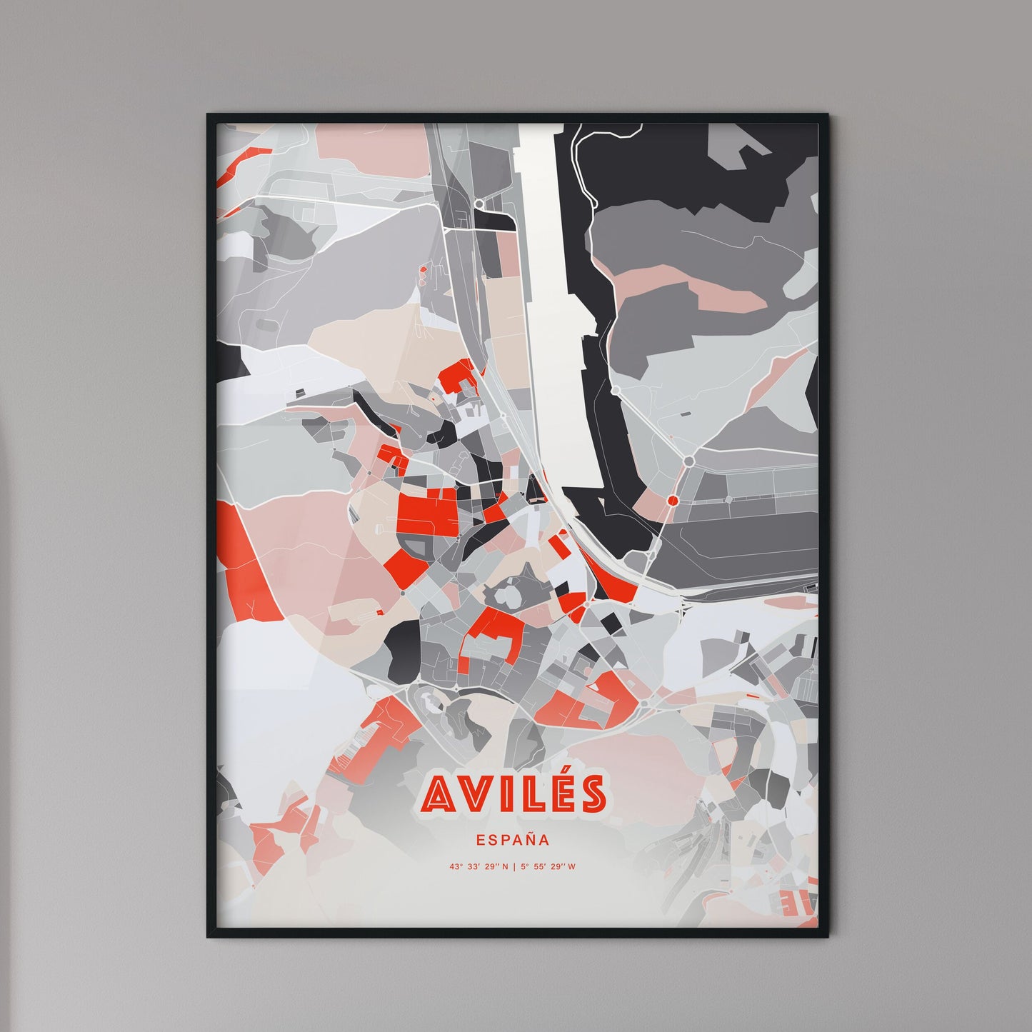 Colorful AVILÉS SPAIN Fine Art Map Modern