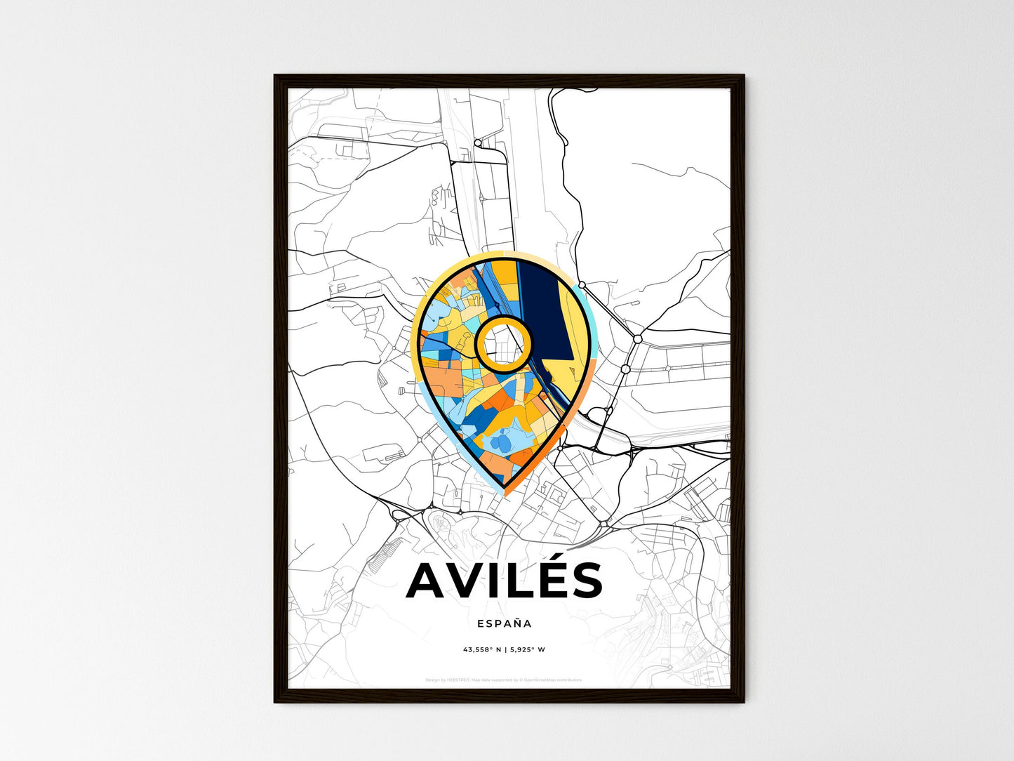 Avilés Spain wedding art map with pointer icon