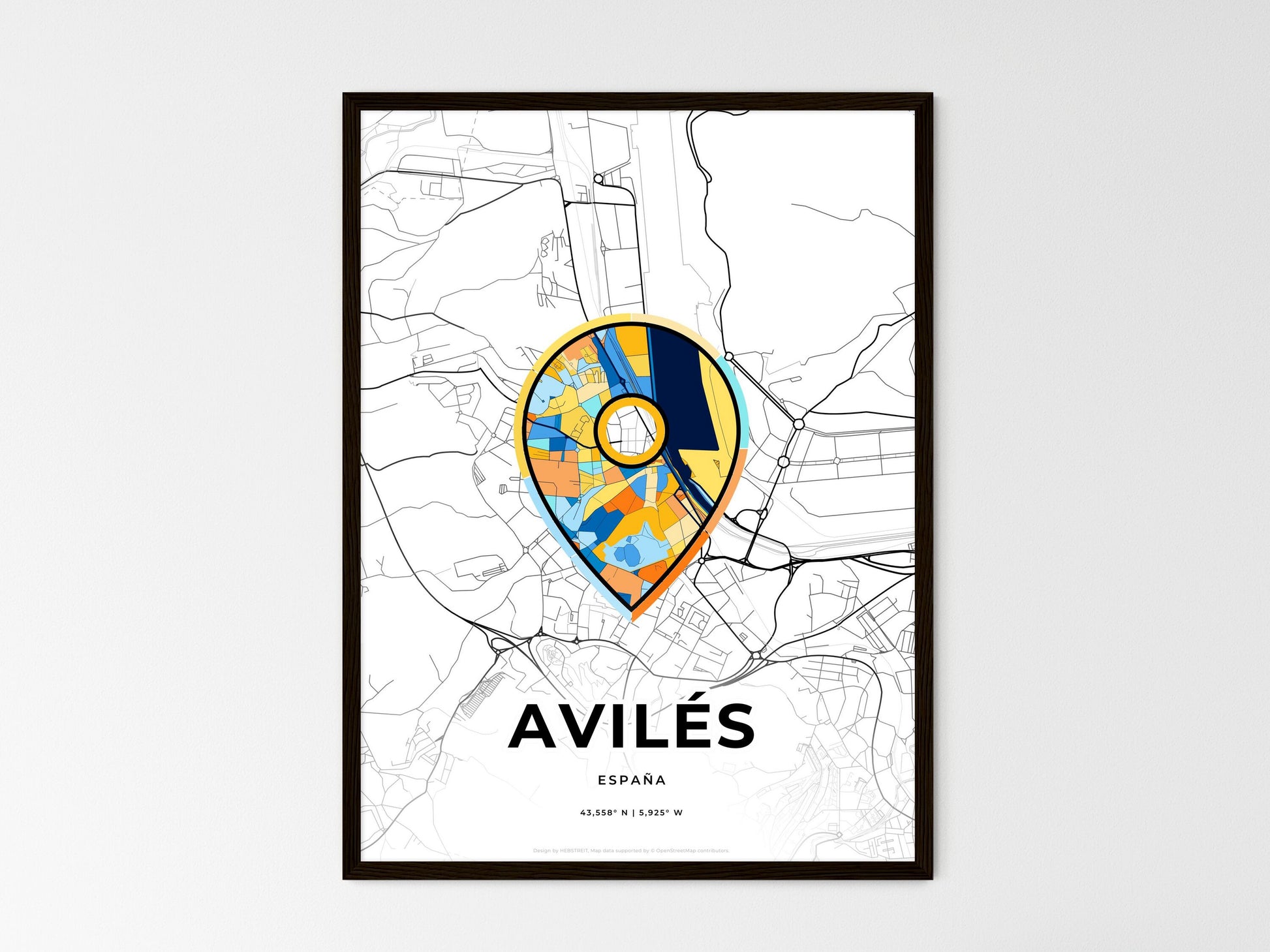 Avilés Spain wedding art map with pointer icon
