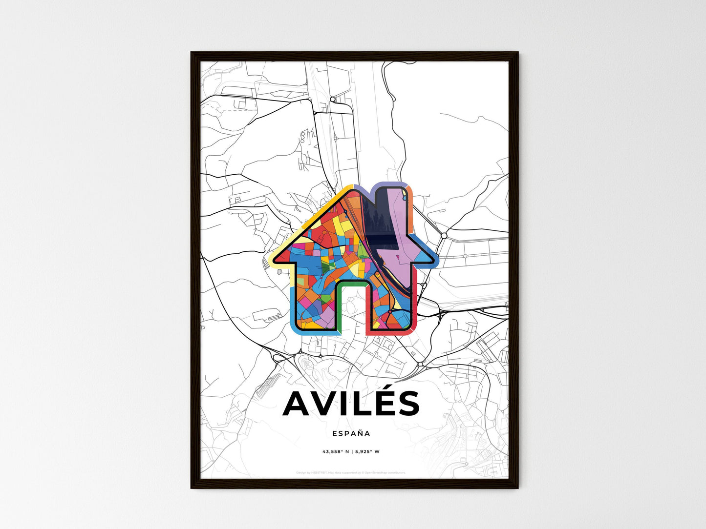 Avilés Spain wedding art map with home icon
