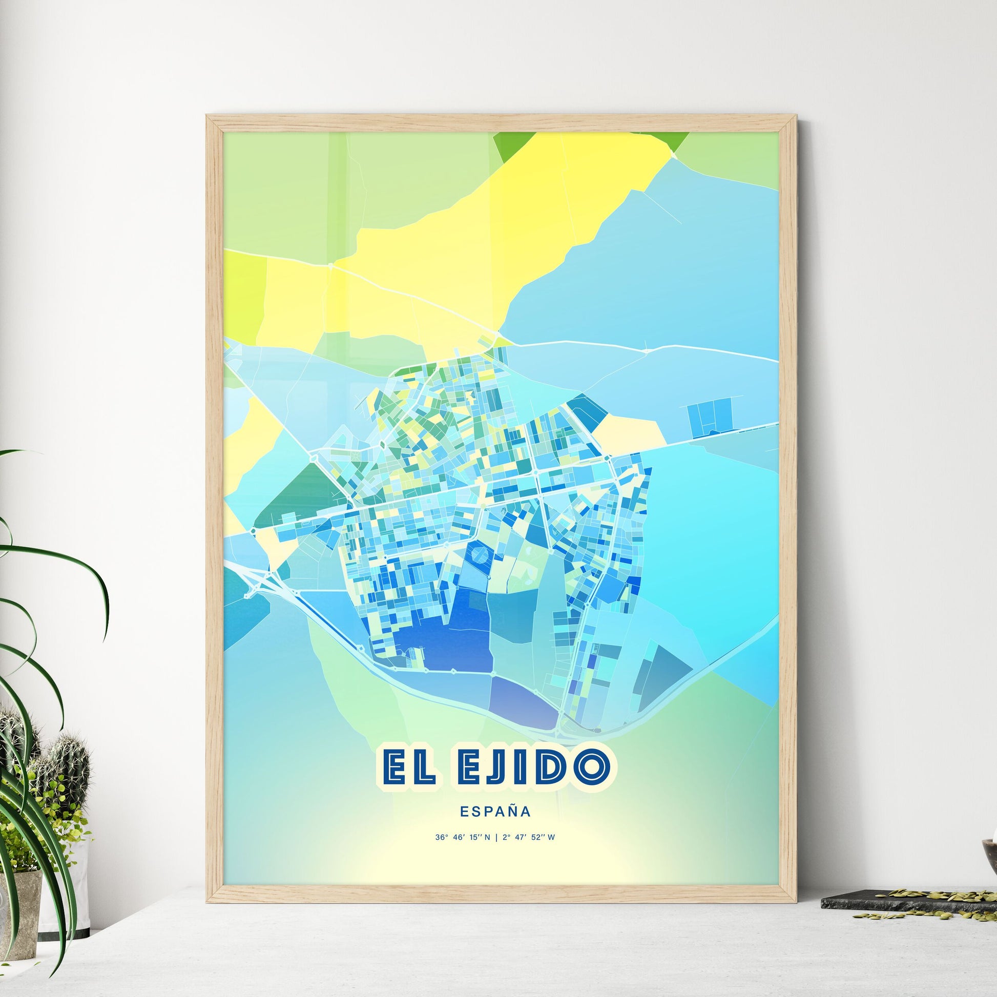 Colorful EL EJIDO SPAIN Fine Art Map Cool Blue