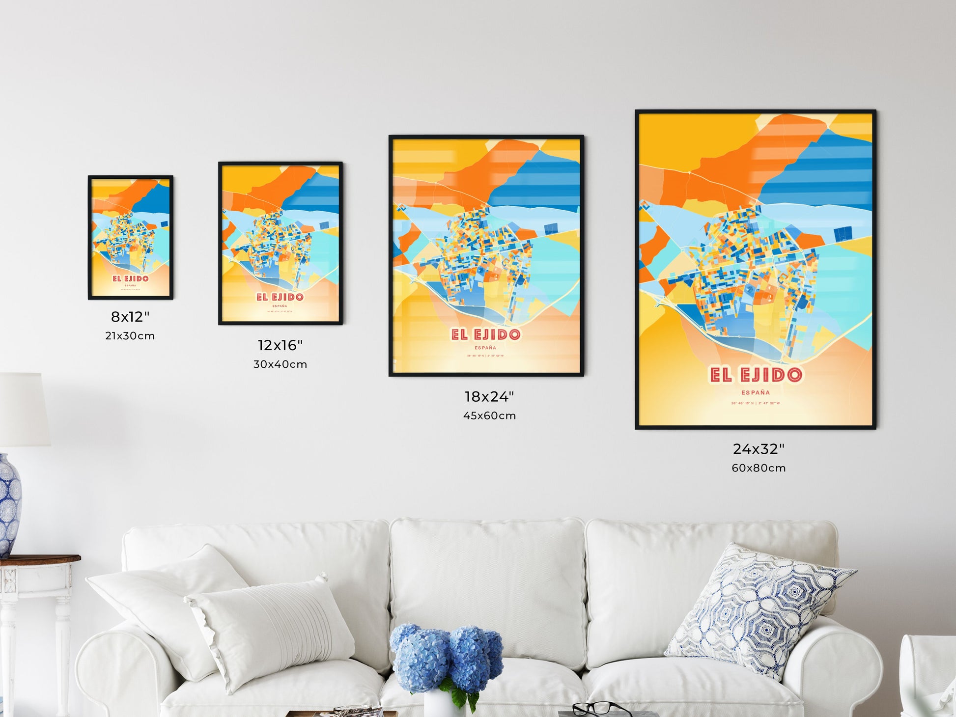 Colorful EL EJIDO SPAIN Fine Art Map Blue Orange