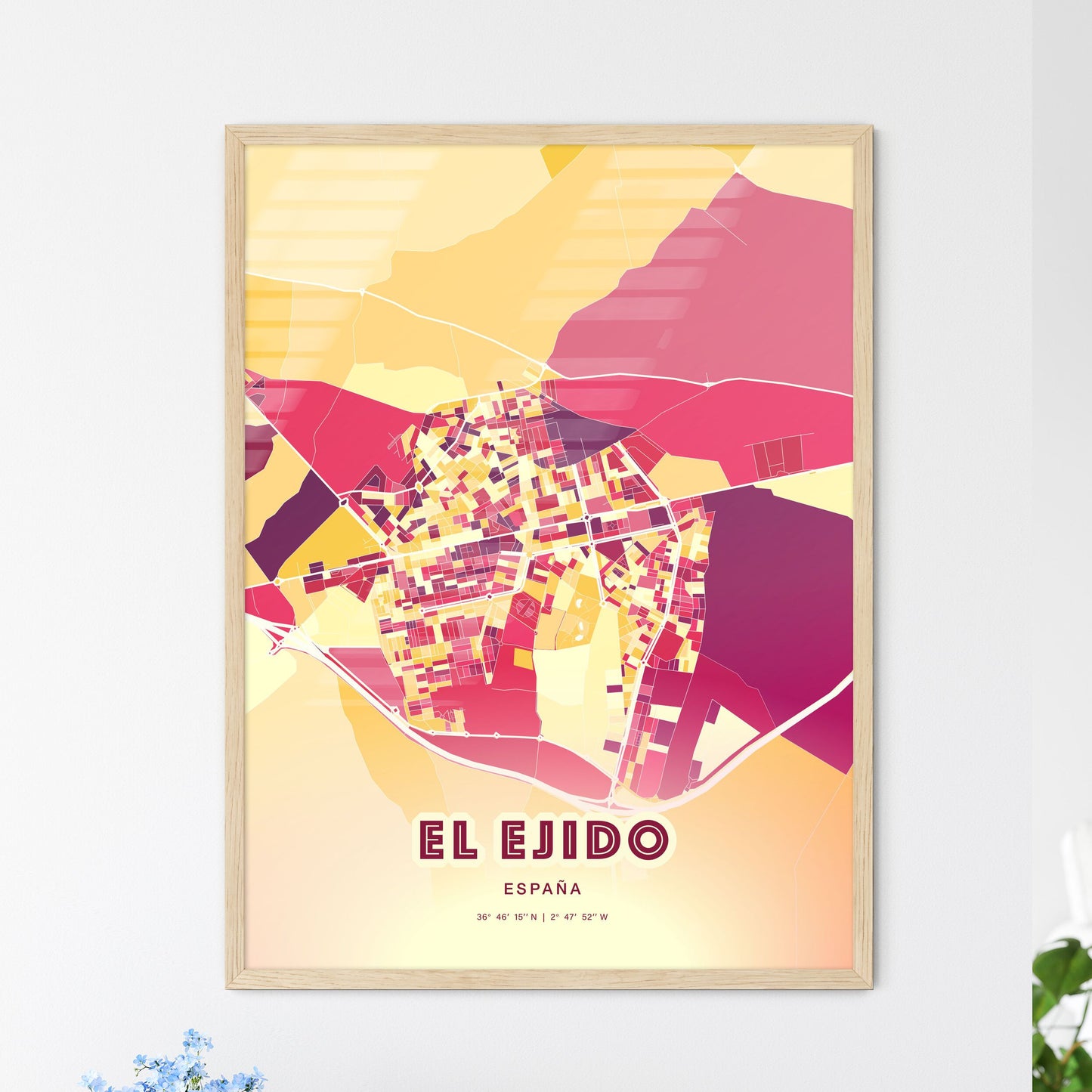 Colorful EL EJIDO SPAIN Fine Art Map Hot Red