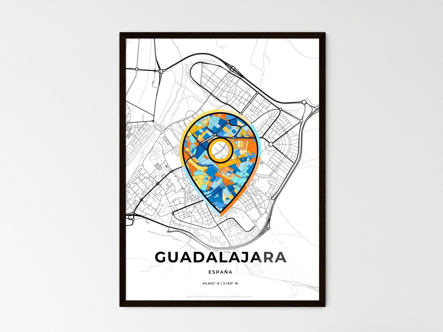 Guadalajara Spain wedding art map with pointer icon