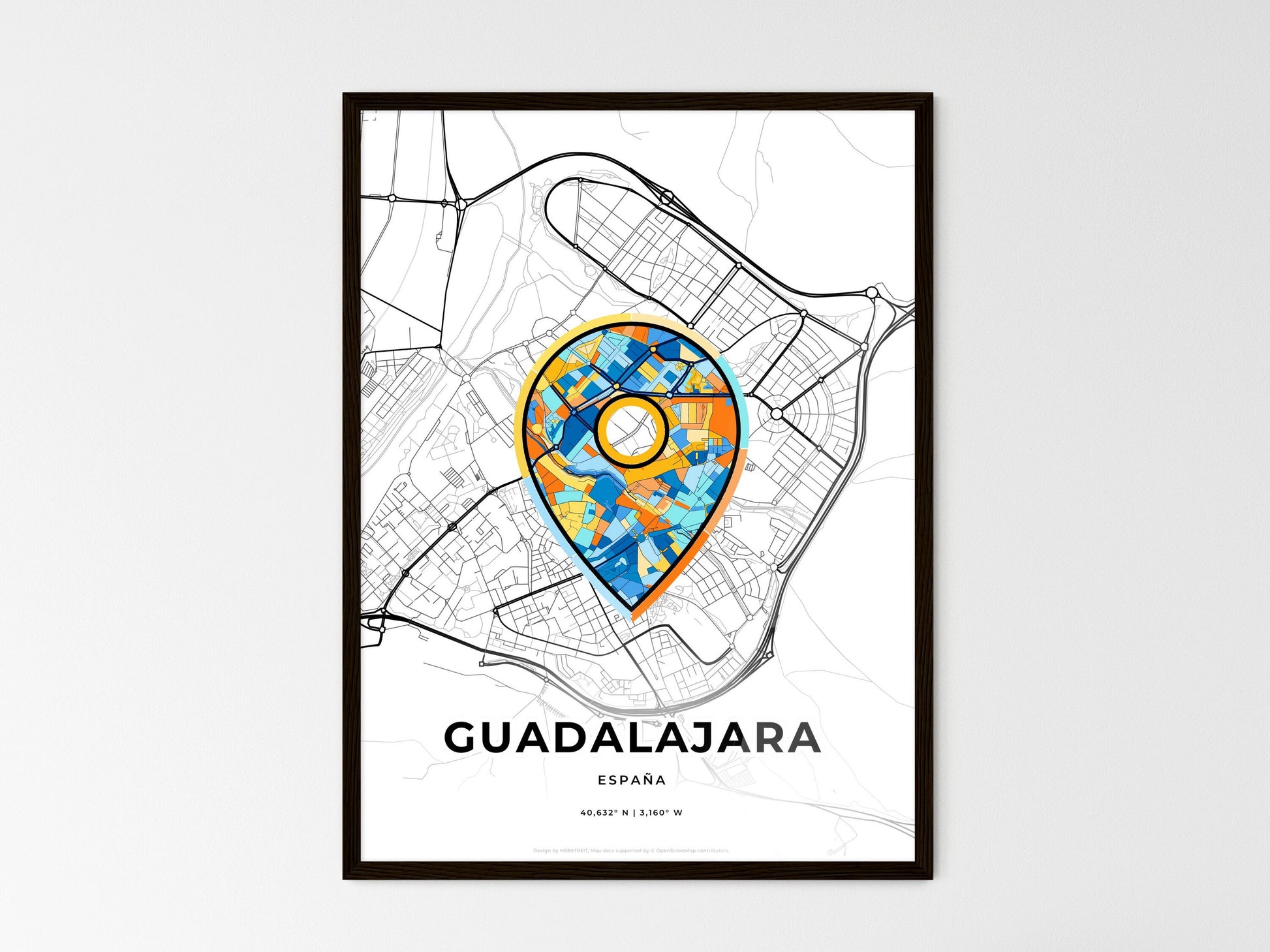 Guadalajara Spain wedding art map with pointer icon