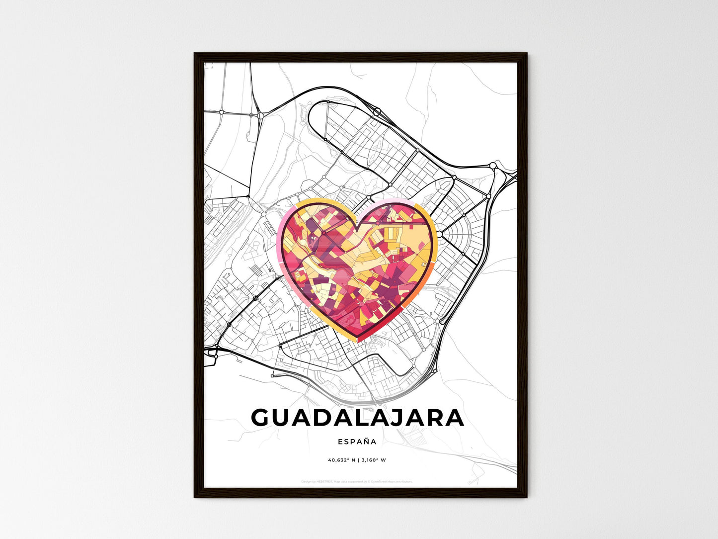 Guadalajara Spain wedding art map with heart icon
