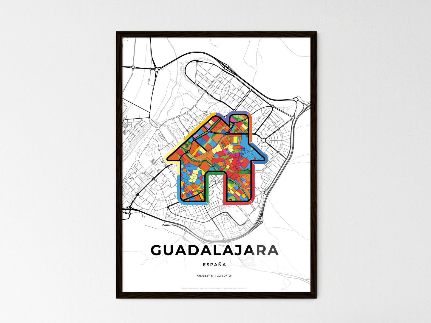 Guadalajara Spain wedding art map with home icon